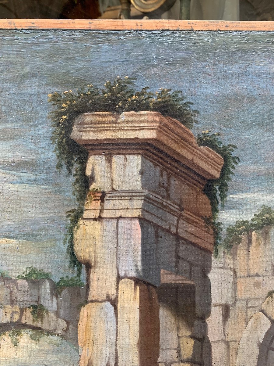 Capriccio Architectural Avec d'Anciennes Ruines Romaines, Colonnes Et Arches.  Année 1718-photo-3