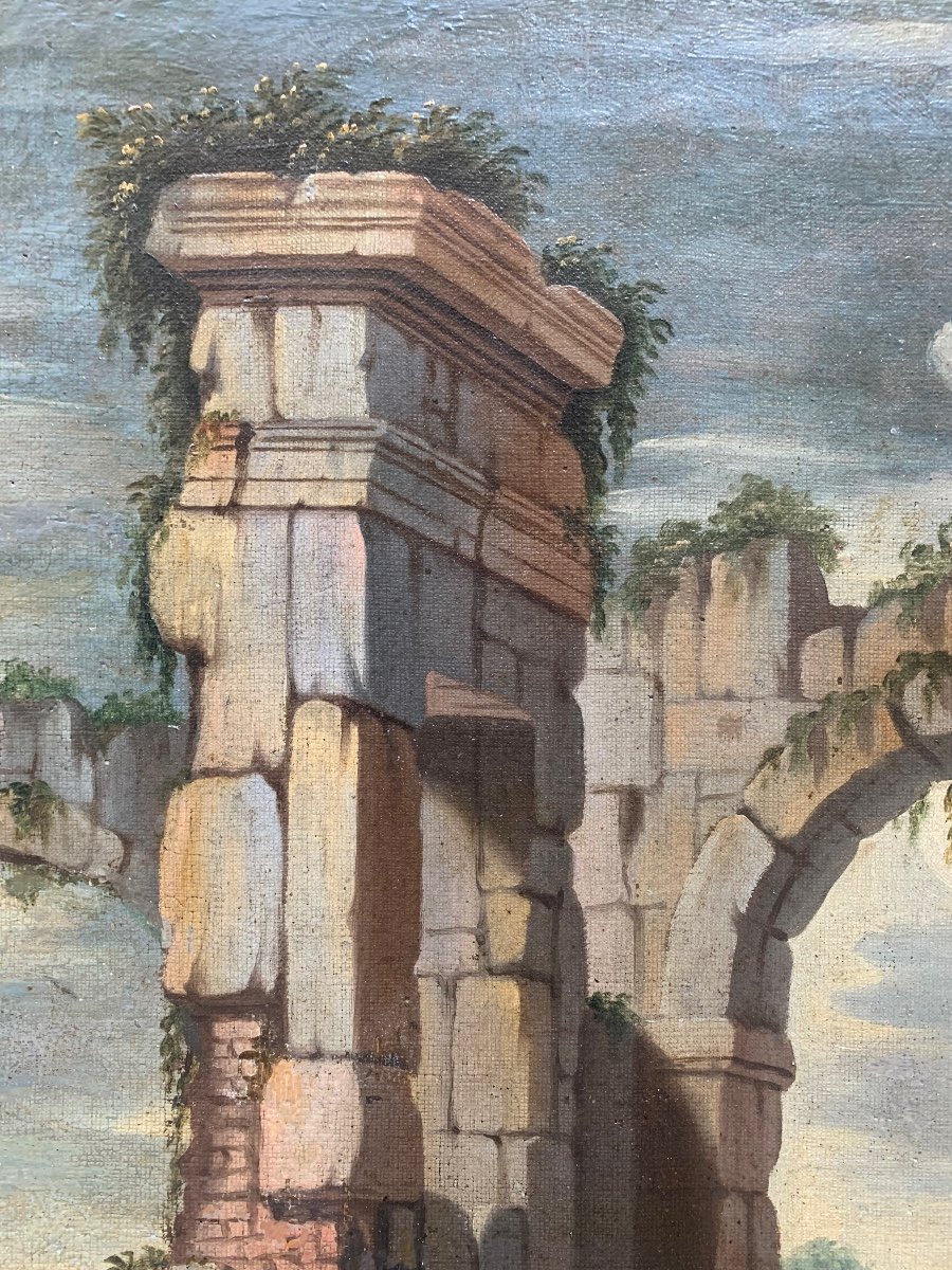 Capriccio Architectural Avec d'Anciennes Ruines Romaines, Colonnes Et Arches.  Année 1718-photo-4