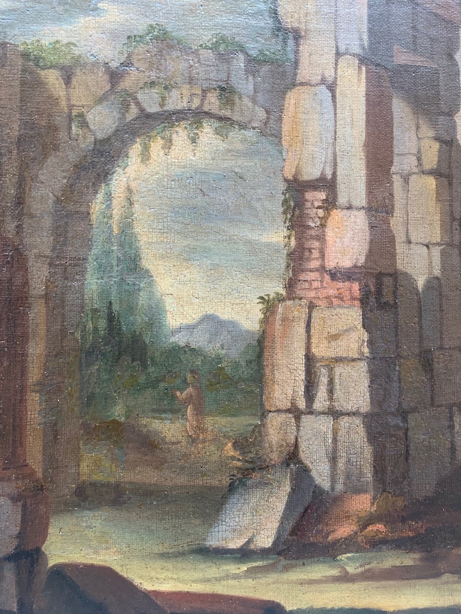 Capriccio Architectural Avec d'Anciennes Ruines Romaines, Colonnes Et Arches.  Année 1718-photo-5