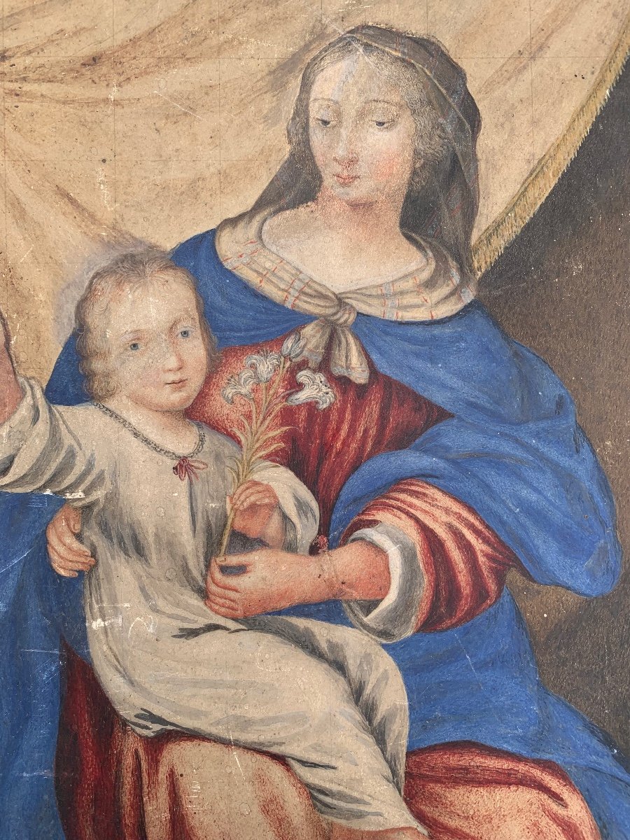 Virgin With Child Jesus.  Gouache On Parchment.   17th Or 18th Century.  -photo-4