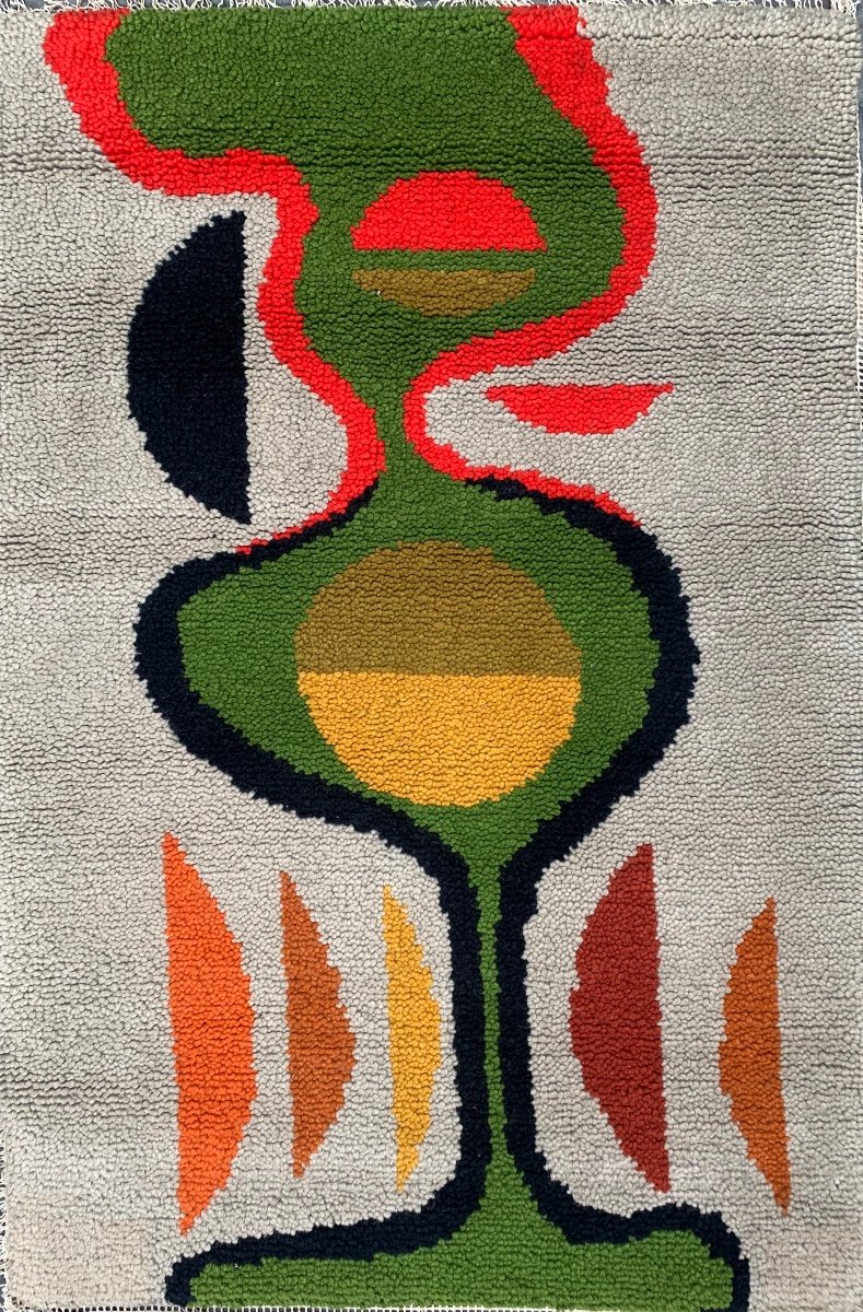 Tapis Des Années 50-60. Avec Des Motifs De Peinture Abstraite. Mid-century.