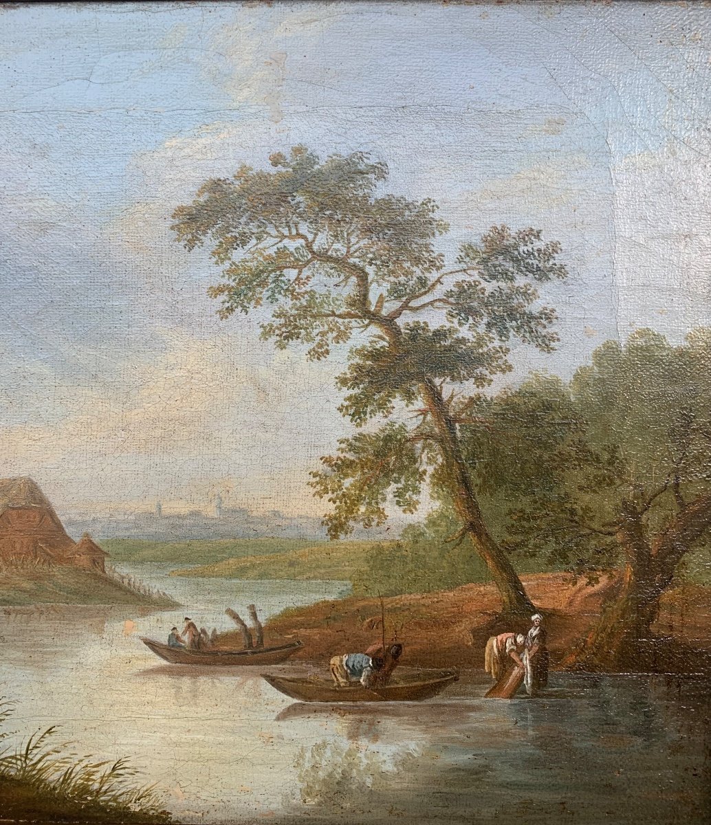 Georges Smith (1713–1776), suiveur. Paysage Fluviale Avec Maison à pan de bois. Fin XVIIIe-photo-7