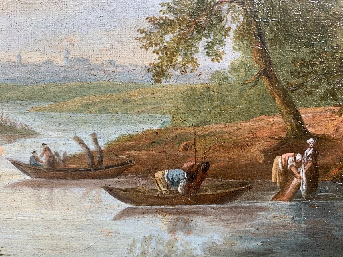 Georges Smith (1713–1776), suiveur. Paysage Fluviale Avec Maison à pan de bois. Fin XVIIIe-photo-5