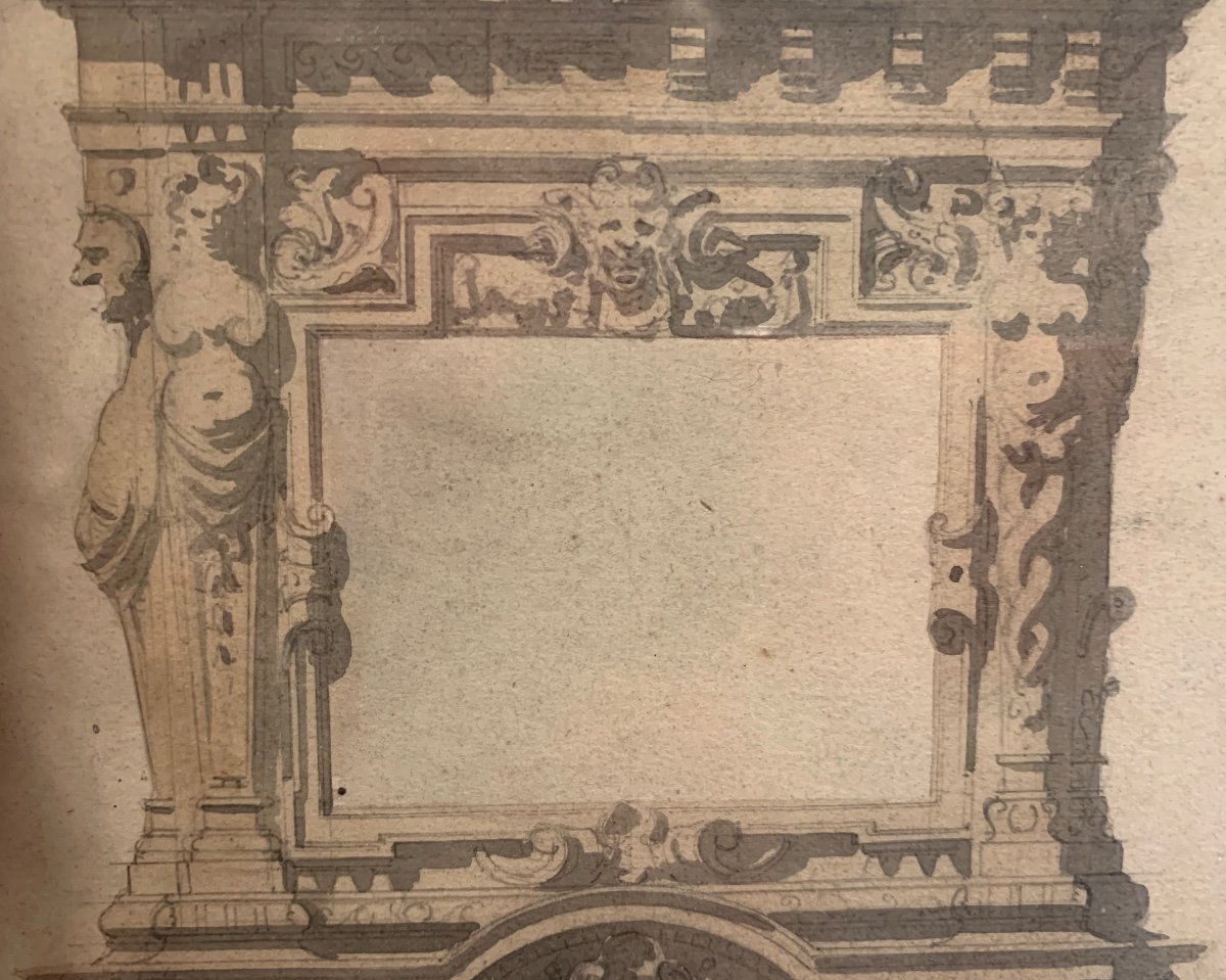 Esquisse Architecturale, Projet De Cheminée, Seconde Moitié Du XIXe Siècle-photo-3