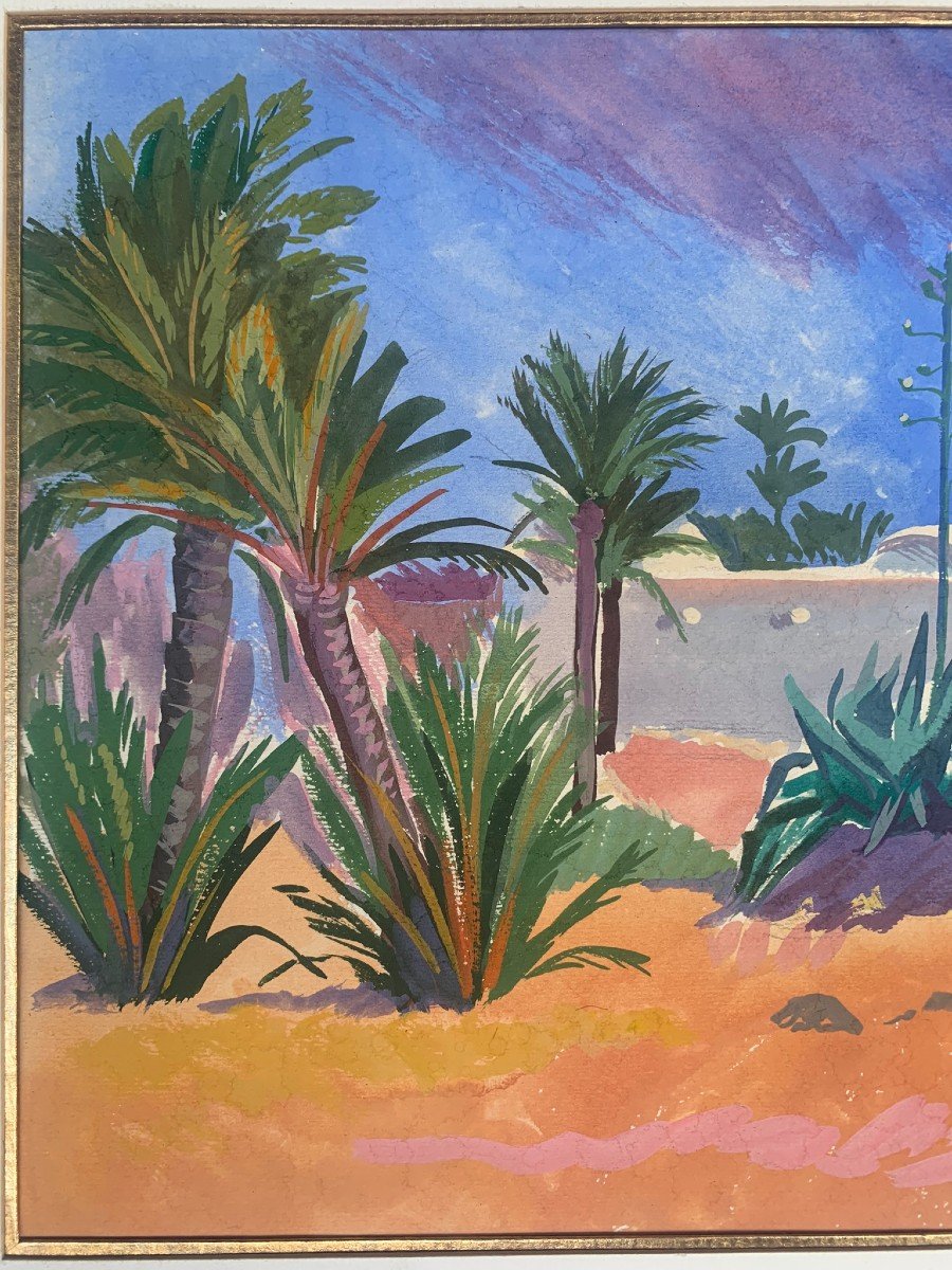 Paysage Fauve Avec Palmiers Et Maisons Arabes. 1 Moitié Du 20e Siècle-photo-3