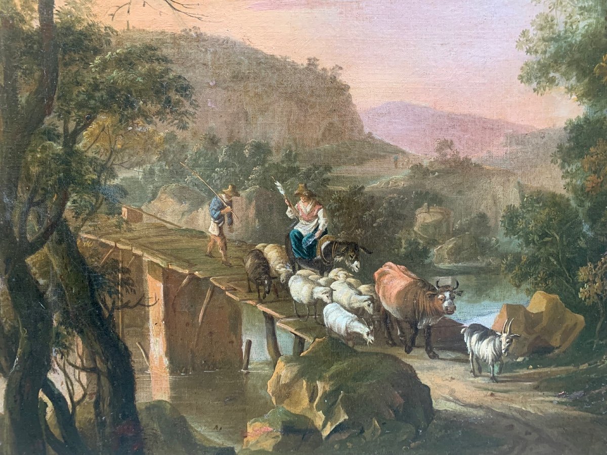 Italianate Landscape With A Bridge, A Shepherd. Entourage Of Jan Both  (utrecht, 1618-1652)-photo-6
