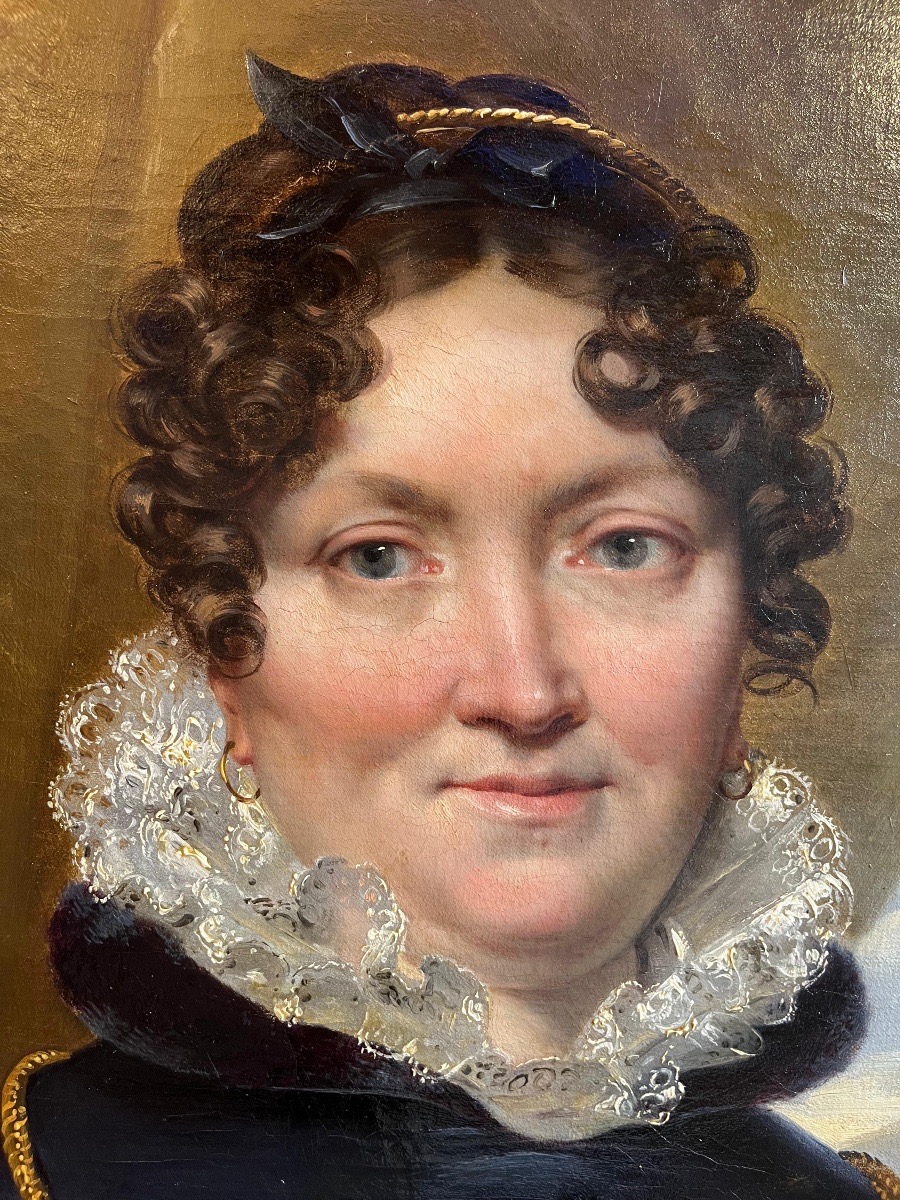 Portrait de dame à la fraise de dentelle et au châle rouge, époque Louis-Philippe  vers 1830-photo-3