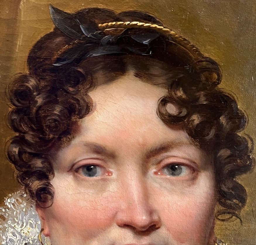 Portrait de dame à la fraise de dentelle et au châle rouge, époque Louis-Philippe  vers 1830-photo-5