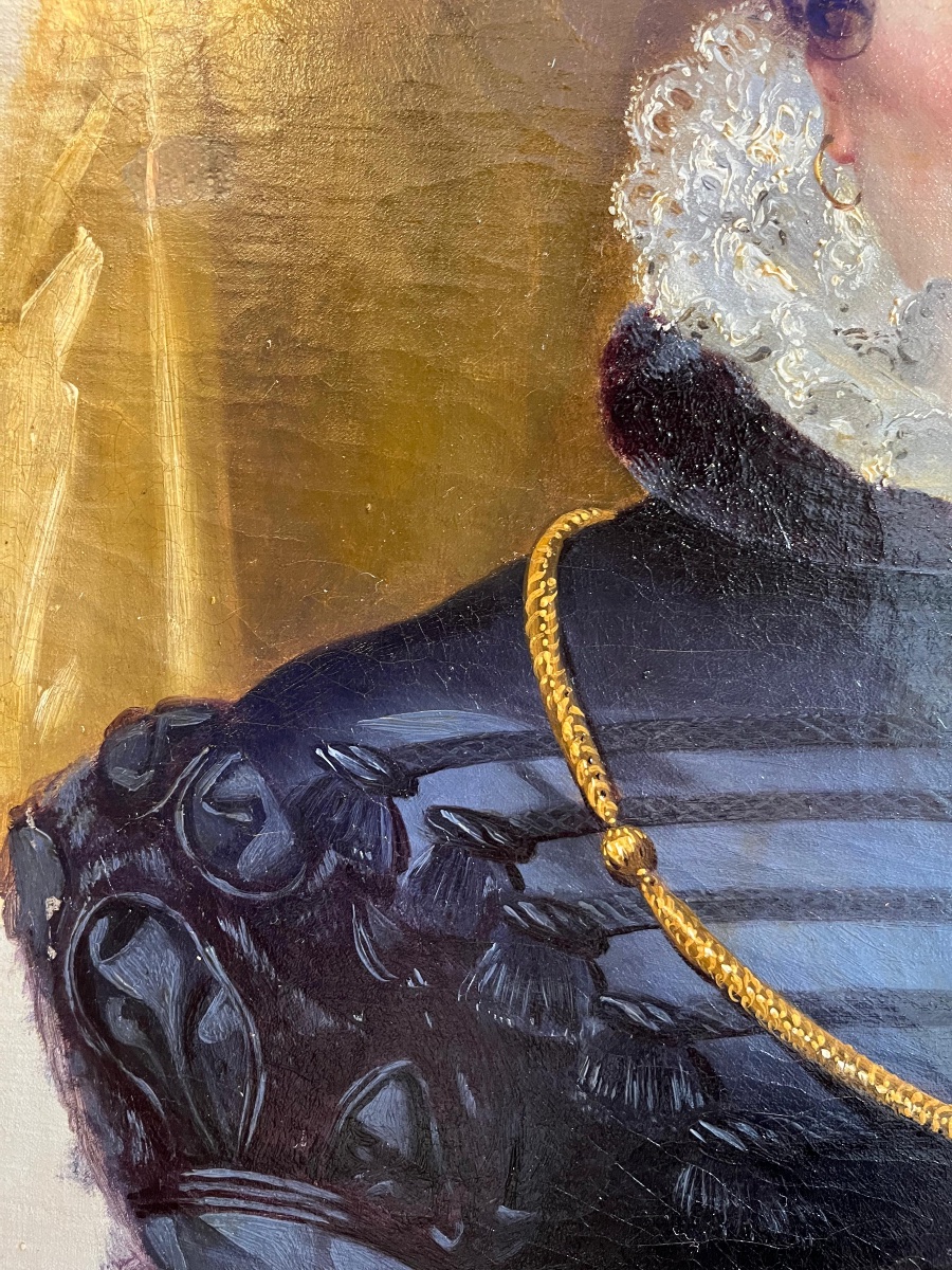 Portrait de dame à la fraise de dentelle et au châle rouge, époque Louis-Philippe  vers 1830-photo-8