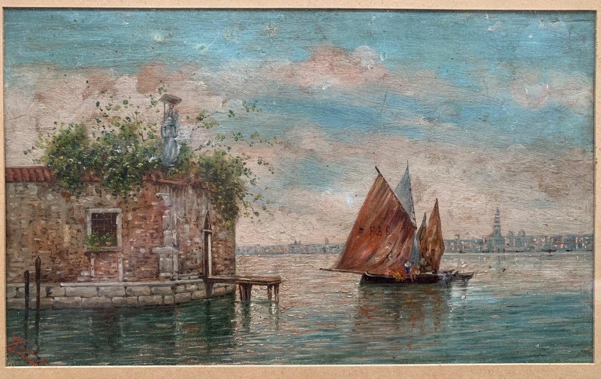 Venise. Vue Avec Voilier Historique, île San Giorgio Et Place Saint-marc Au Loin. Vers 1940.