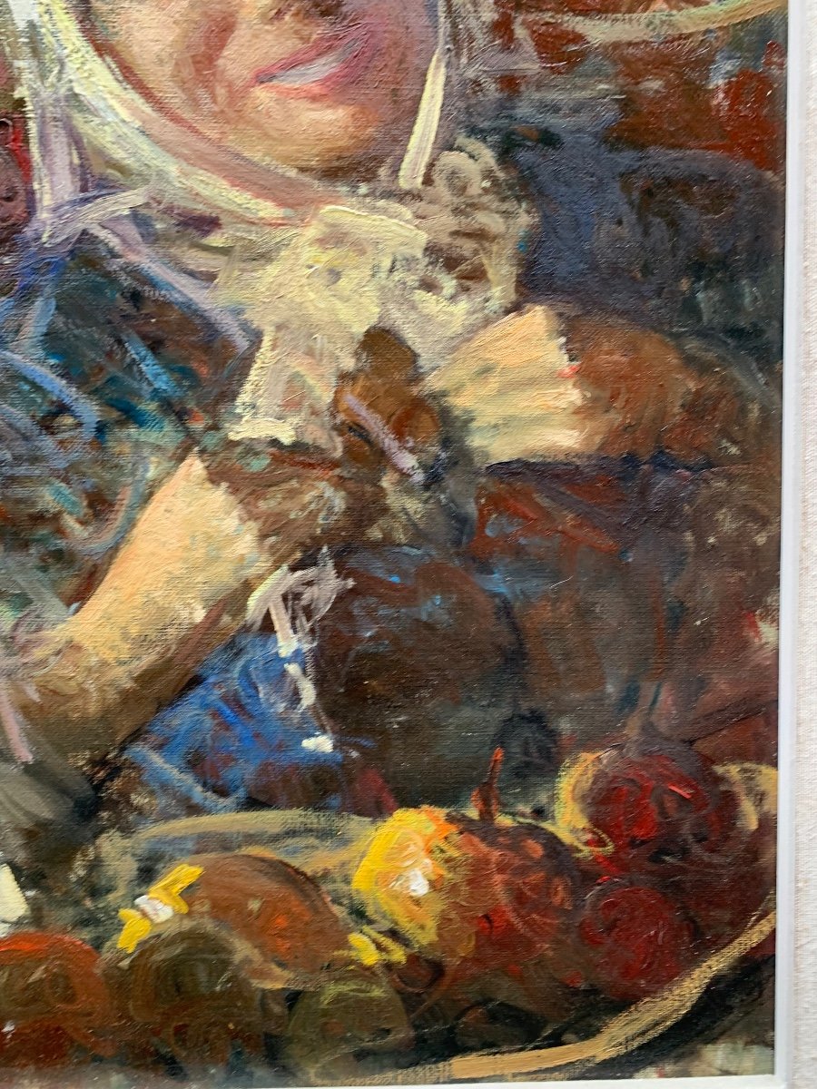 Girl With Fruit. Market. Year 1958. Signed Sergio Cirno Bissi (1902 - Florence, 1987).-photo-4
