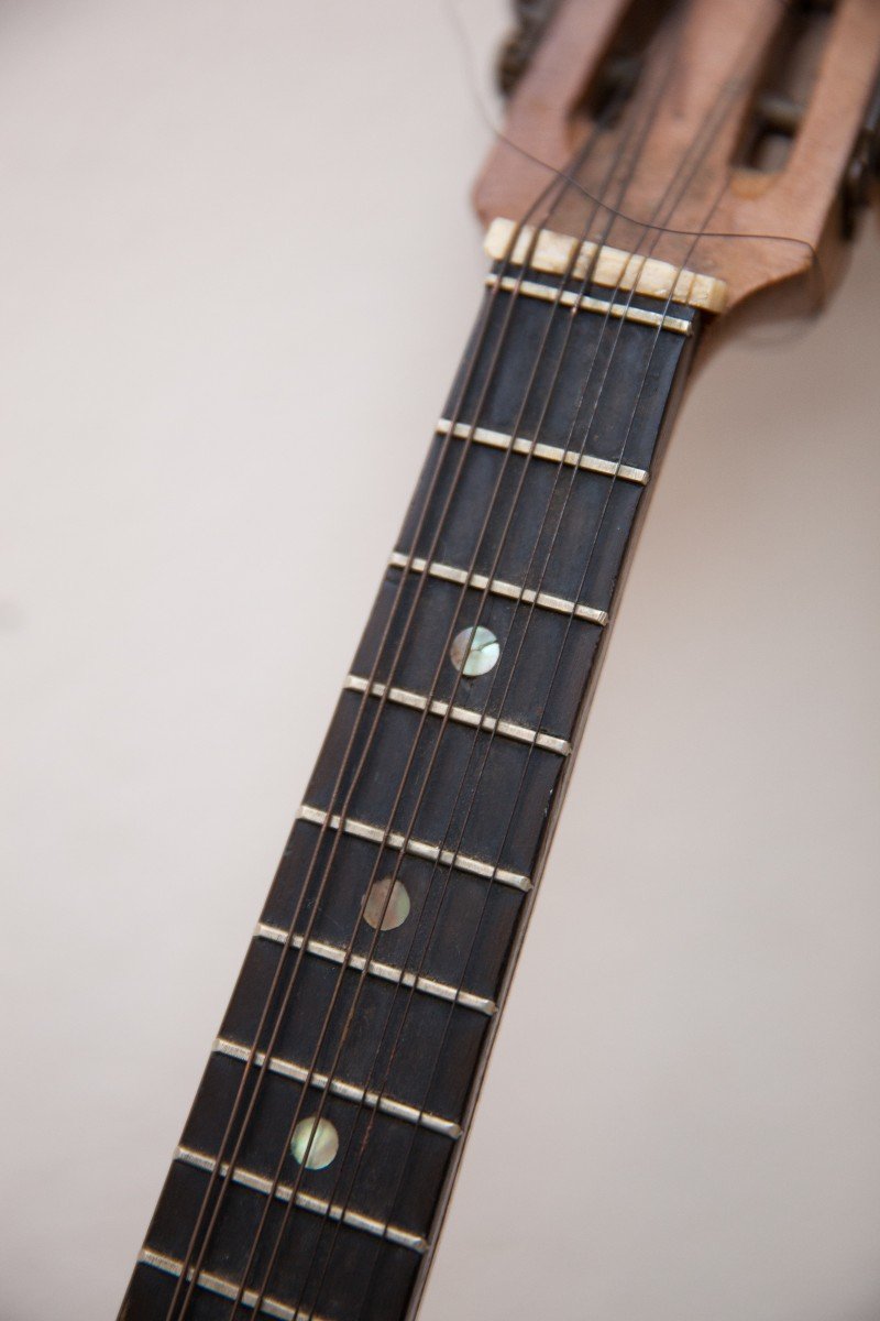 Un Banjo. Instrument De Musique Signee Achille Jacomoni à Restaurer En Bois Marqueté. -photo-8