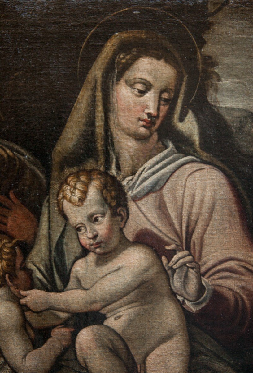 Famille Sacrée Avec Saint Joseph Et Sainte Anne Ecole Toscane. Vers 1600.-photo-3