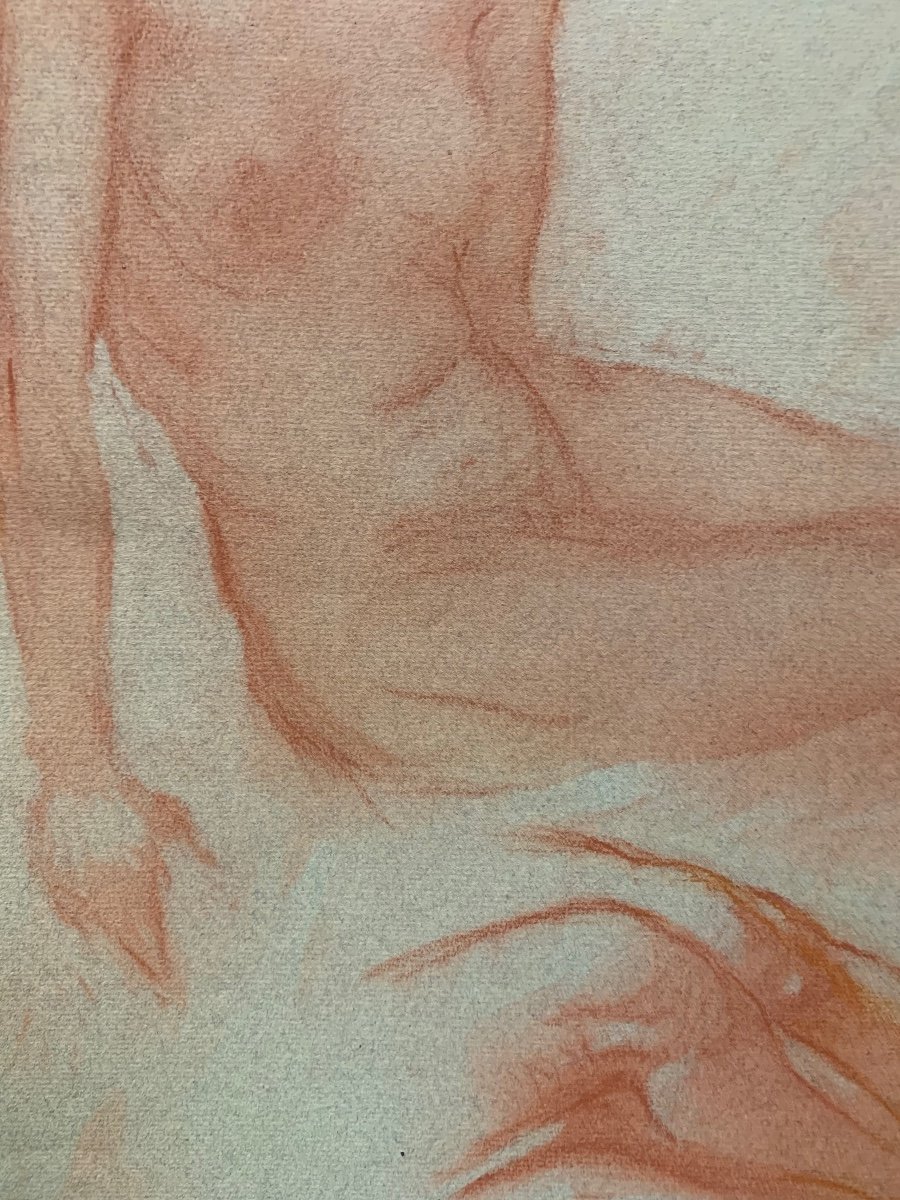 Etude d'Une Figure Féminine Nue. Dessin Sanguin Sur Papier. -photo-2
