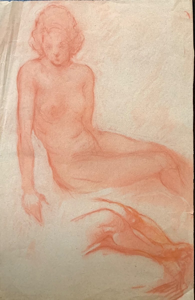 Etude d'Une Figure Féminine Nue. Dessin Sanguin Sur Papier. 