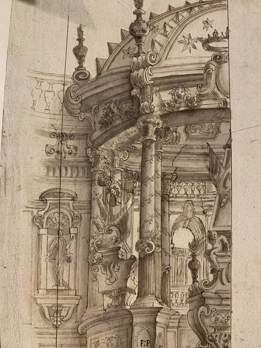 Theatrical Scenography, Mausoleum Scena Prima.   Entourage By Ferdinando Galli Bibbiena.-photo-2