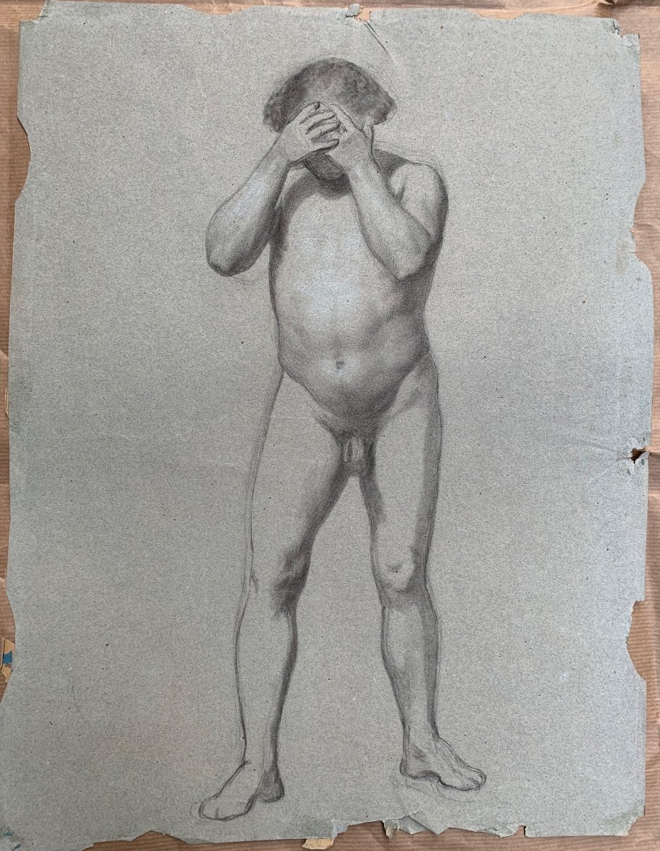 Etude Anatomique Préparatoire Pour La Figure d'Un Homme Avec Les Mains Sur Le Visage. XIXe-photo-1