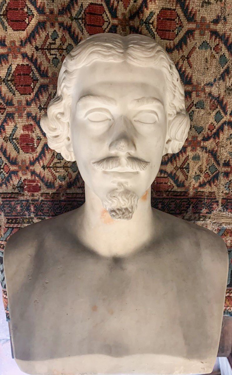 An Italian Carved White Marble Male Bust, 19th Century-photo-5