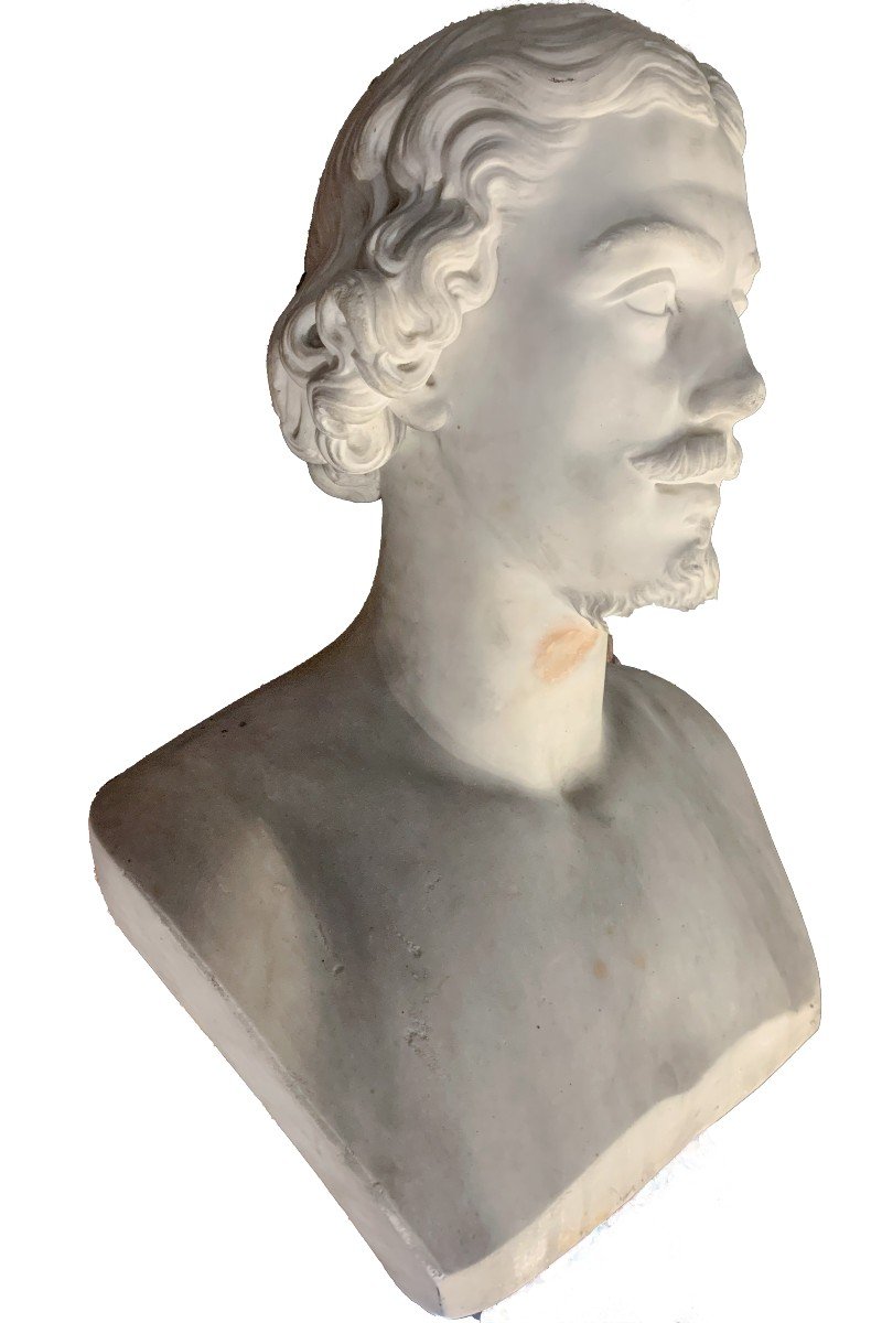 An Italian Carved White Marble Male Bust, 19th Century-photo-6