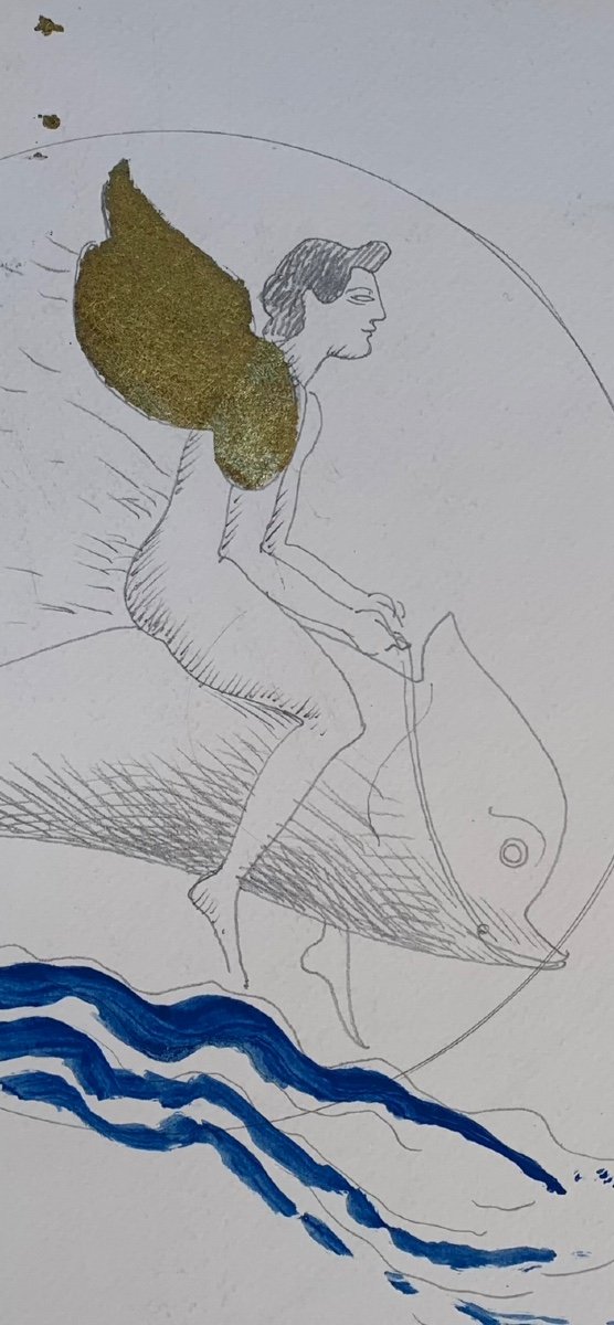 Winged Eros On The Dolphin. Sketch Of The Dionysian Series By Marco Silombria.-photo-7