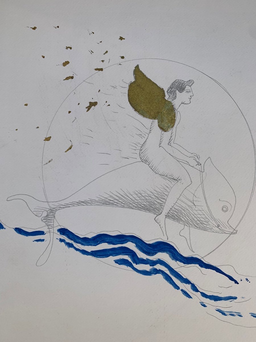 Winged Eros On The Dolphin. Sketch Of The Dionysian Series By Marco Silombria.