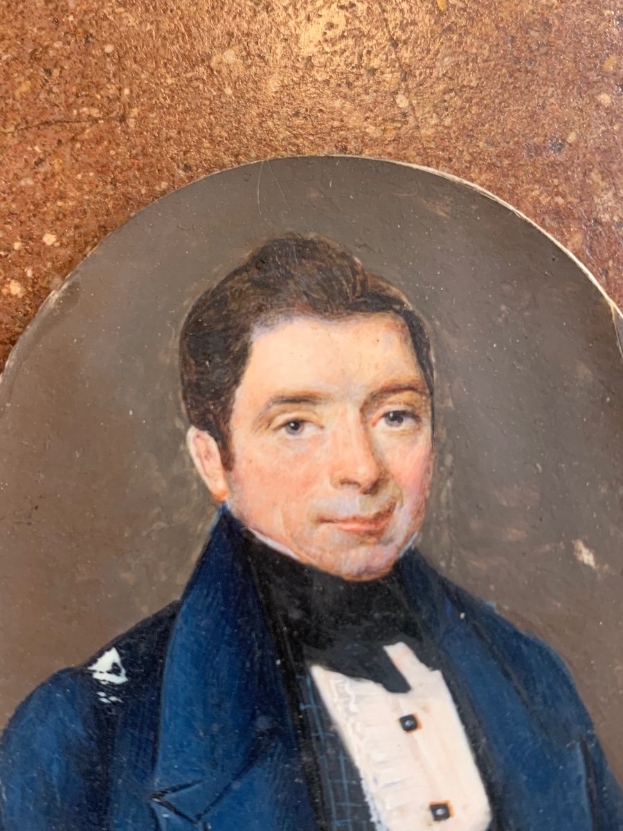 A Miniature Portrait Of An Elegant Man In A Black Tie, Pleated Shirt With Jewel Buttons. 1833-photo-7