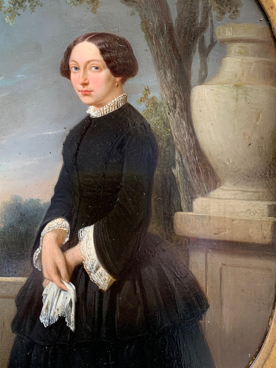 Portrait d'Une Femme élégante Dans Le Parc Avec Un Mouchoir Blanc Au Coucher Du Soleil. Ca 1845-photo-4