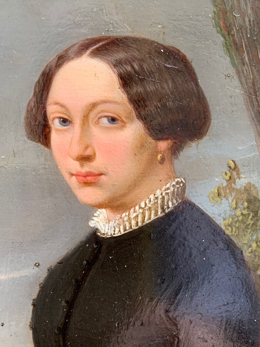 Portrait d'Une Femme élégante Dans Le Parc Avec Un Mouchoir Blanc Au Coucher Du Soleil. Ca 1845-photo-7