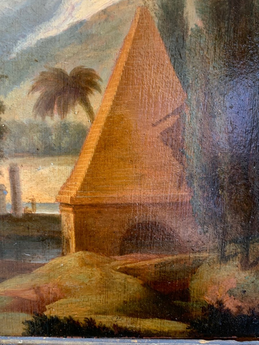 Paysage Fantastique Avec Une Pyramide Et Un Sphinx. Début Du XIXe Siècle.-photo-3