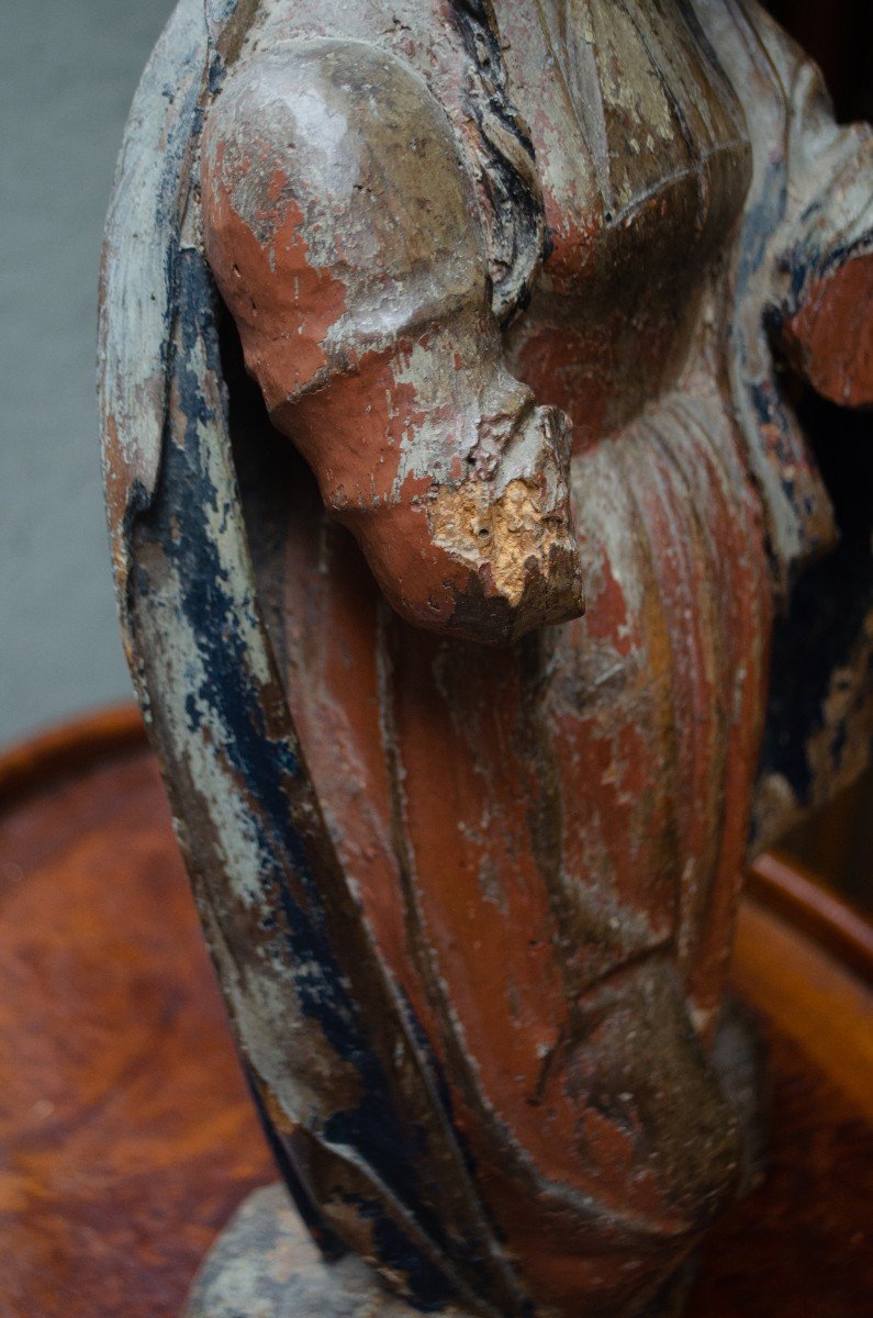 Madonna. Sculpture In Carved Polychrome Wood. Late Renaissance.-photo-1