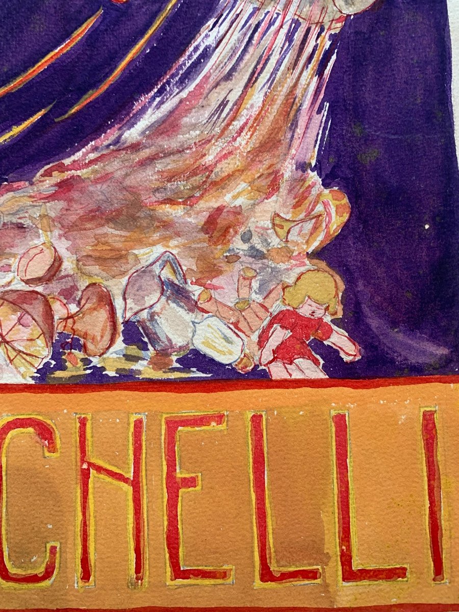 Publicité Art Déco Des Magasins Bianchelli, Rome, 1929 : Aquarelle Avec Diablotin Et Jouets -photo-4