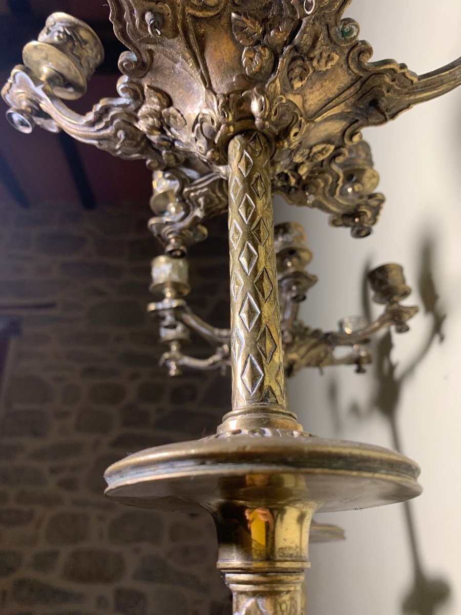 Art Nouveau Eclectic Bronze Candelabras With Herons And Masks, Circa 1890-photo-7