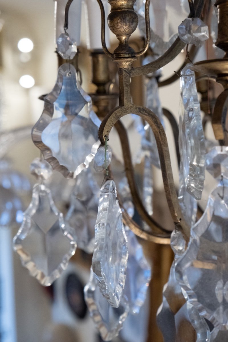 Louis XV Style Cage Chandelier, Maria Theresa Taste, Pyramid Crystals And Fluted Glass Center. -photo-3