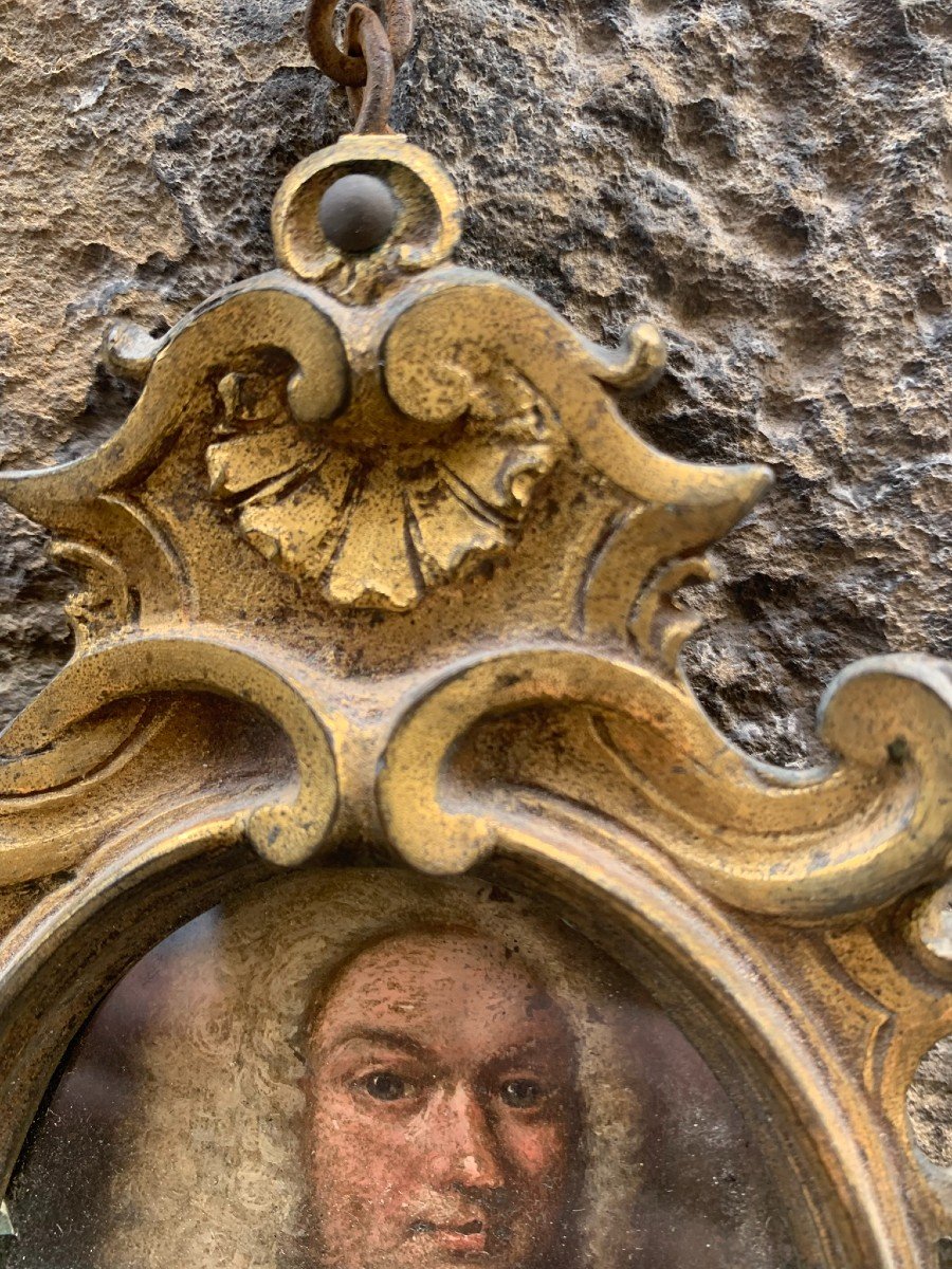 Portrait Sur Cuivre d'Homme Avec Perruque Et Document En Main. Fin XVIIe Siècle   -photo-5