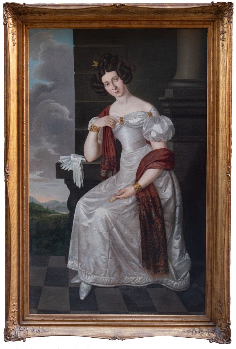 Portrait Of A Noble Lady In A Silk Dress, With Bamberg Seal. German School, 1820s. Height Cm220