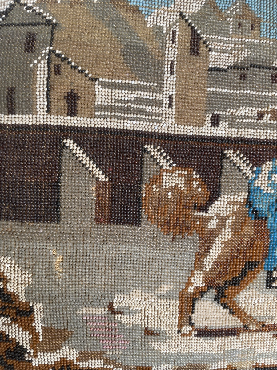 Saint Bernard Rescuing A Child In The Snow – Beaded Embroidery, 19th Century-photo-4
