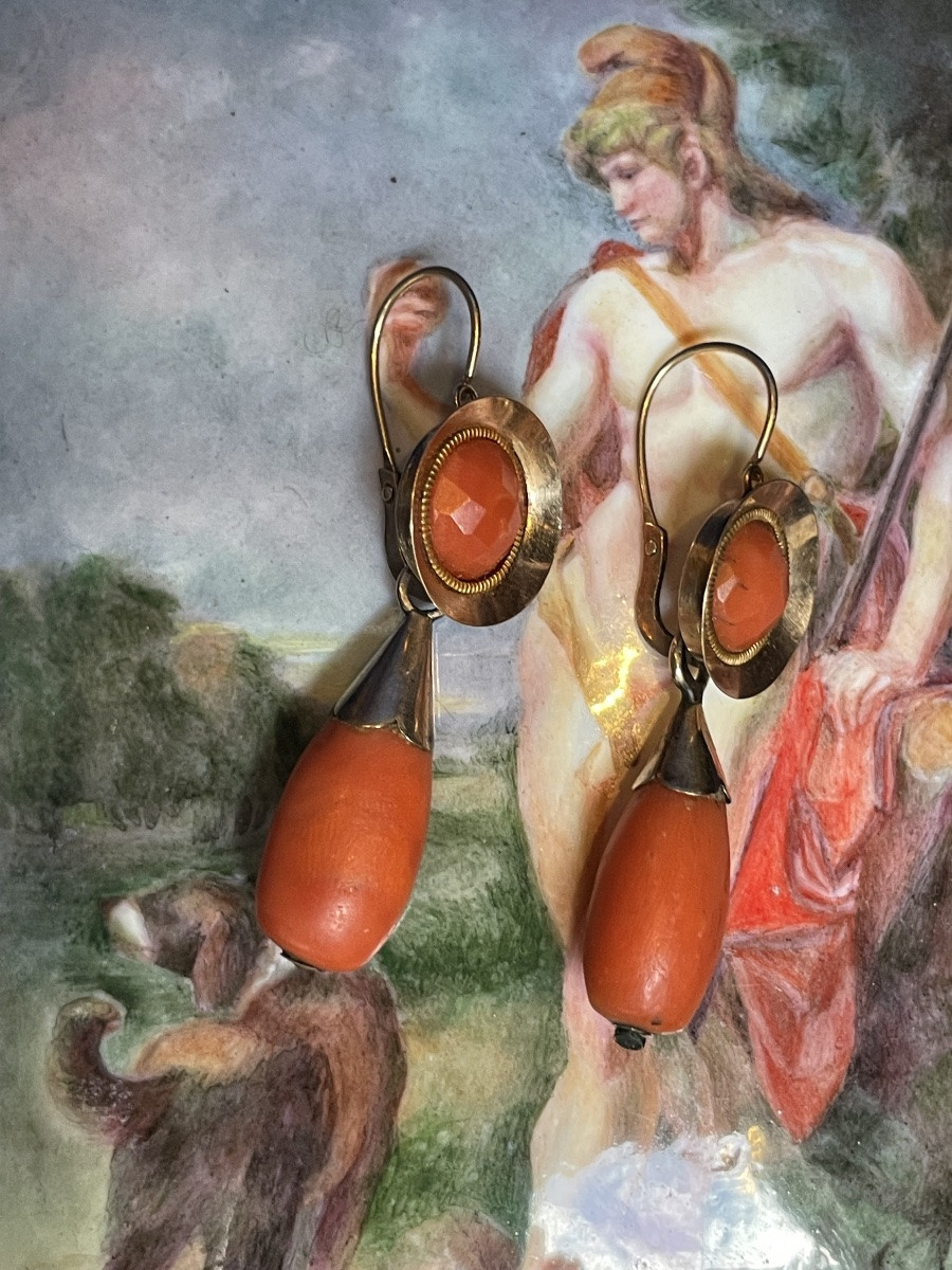 Boucles D’oreilles En Or Et Corail Méditerranéen, Italie, XIXe Siècle-photo-4