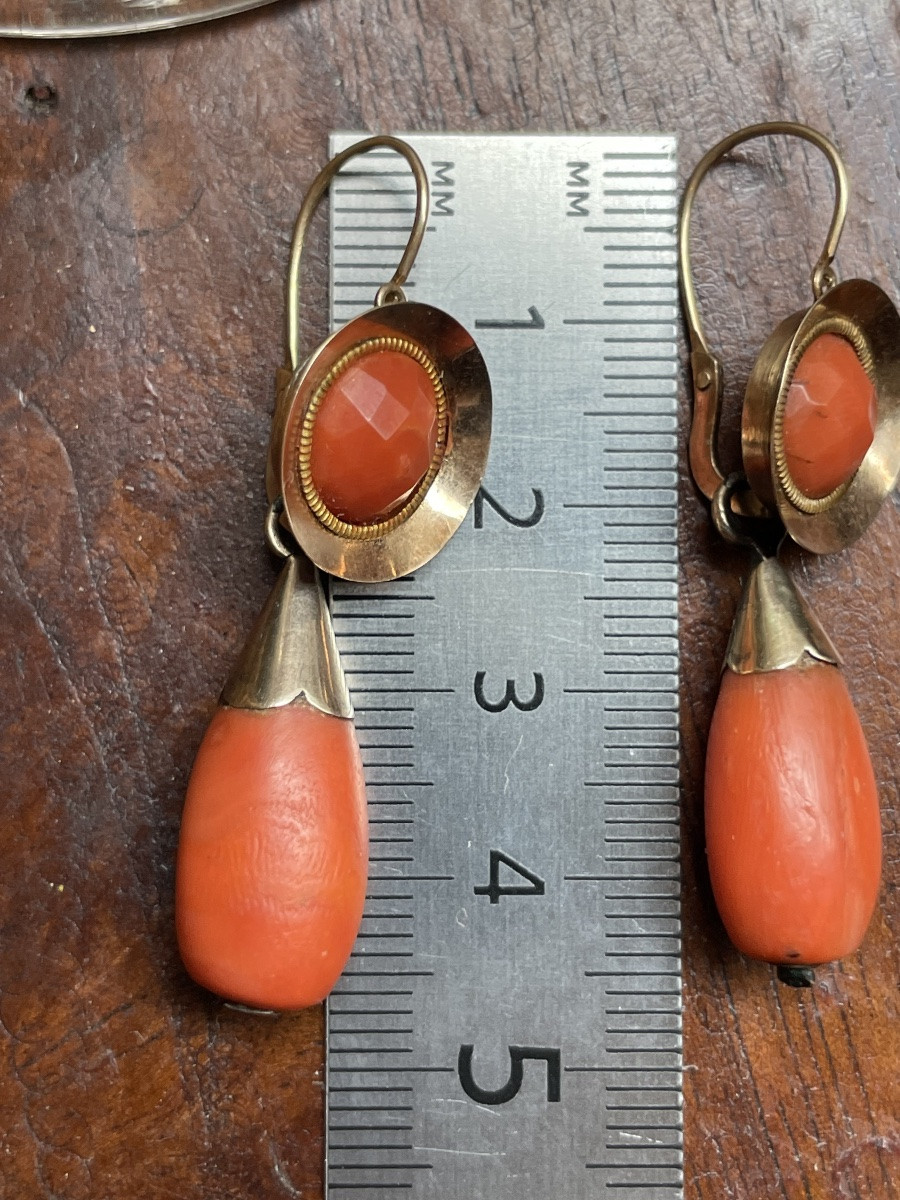 Boucles D’oreilles En Or Et Corail Méditerranéen, Italie, XIXe Siècle-photo-1