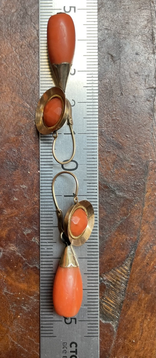 Boucles D’oreilles En Or Et Corail Méditerranéen, Italie, XIXe Siècle-photo-2