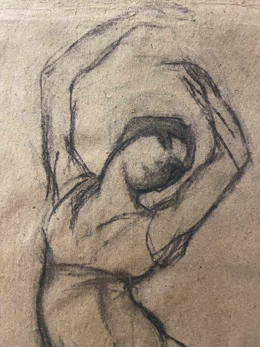 Danseuse En Mouvement, Vers 1920 Dessin Au Fusain Sur Papier Brun. 50 Cm X 32 Cm-photo-2