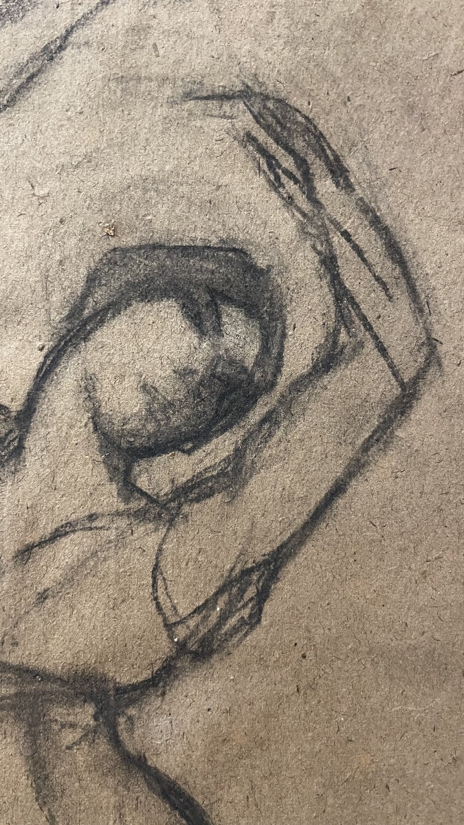 Danseuse En Mouvement, Vers 1920 Dessin Au Fusain Sur Papier Brun. 50 Cm X 32 Cm-photo-2