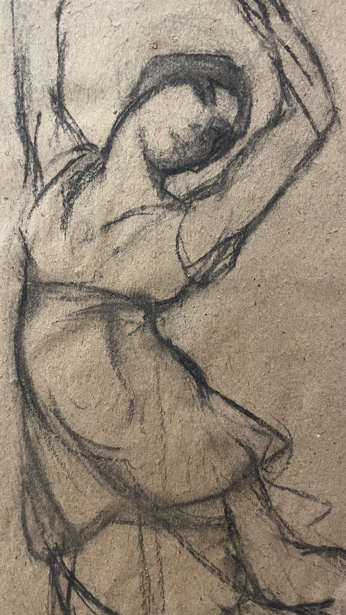 Danseuse En Mouvement, Vers 1920 Dessin Au Fusain Sur Papier Brun. 50 Cm X 32 Cm-photo-3