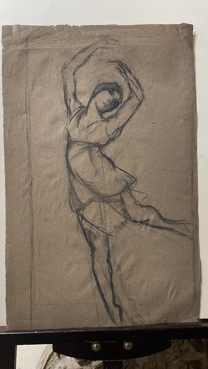 Danseuse En Mouvement, Vers 1920 Dessin Au Fusain Sur Papier Brun. 50 Cm X 32 Cm-photo-5