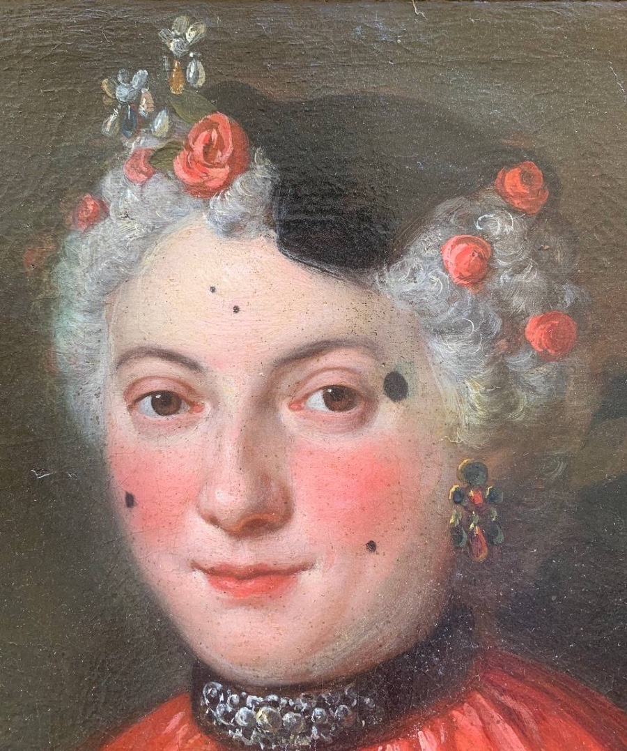 Dame En Costume De Carnaval, Masque, Mouches Et Tremblants . Ca 1730. Charles Coypel, Entourage-photo-3