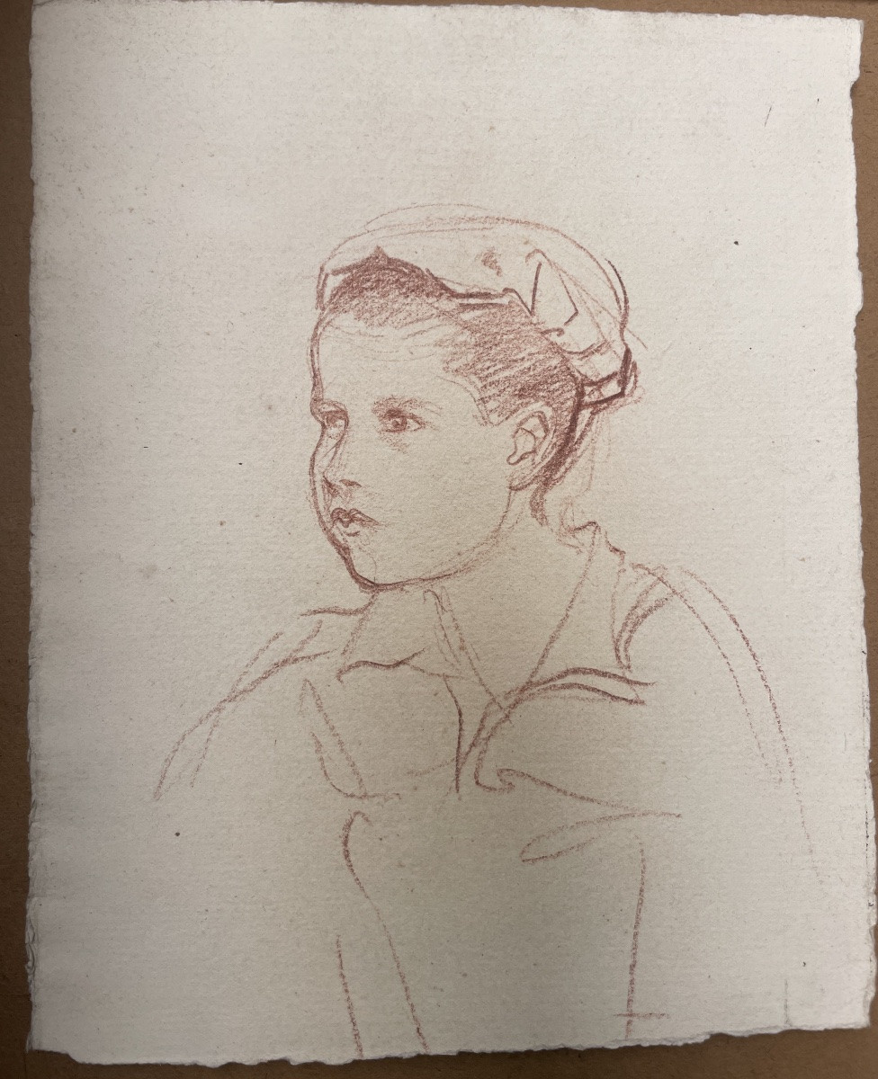 Three Youth Portraits By Augusto Gardelli. Brown Pencil On Paper.-photo-3