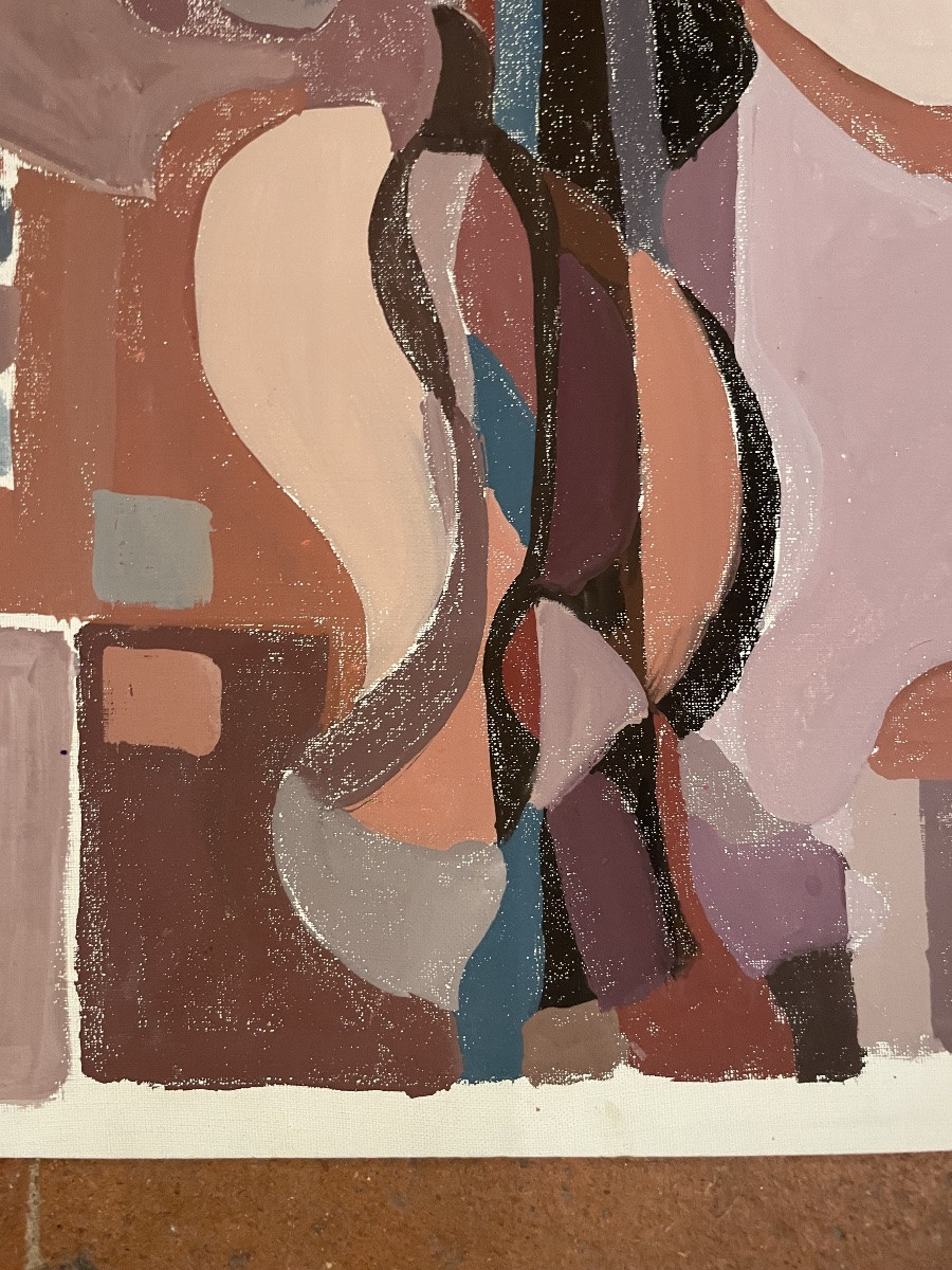 Composition Géométrique Abstraite Avec Silhouette Féminine – Vers 1970 -photo-5