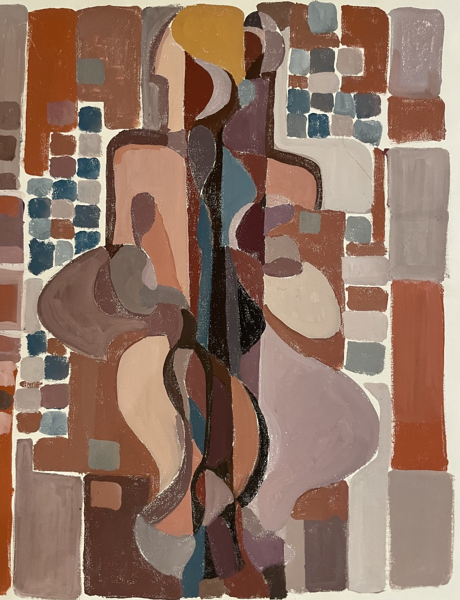 Composition Géométrique Abstraite Avec Silhouette Féminine – Vers 1970 -photo-2