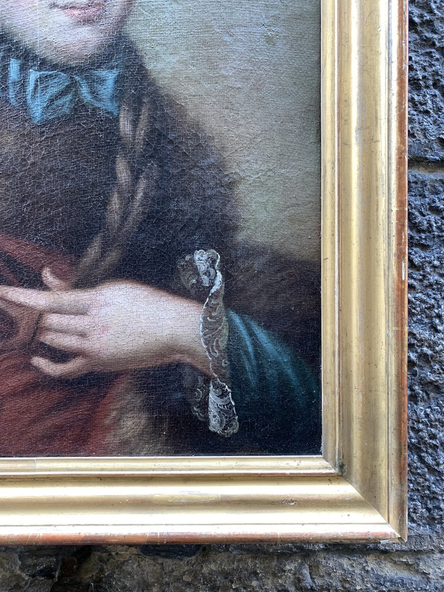 Portrait De Femme Avec Veste Rouge Bordée De Fourrure Et Natte. école Allemande, XVIIIe/xixe-photo-3