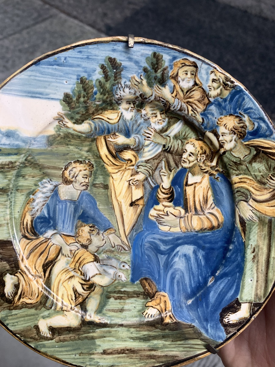 Faïence De Castelli, Assiette Avec Le Miracle Des Pains Et Des Poissons, Milieu Du XVIIIe -photo-2