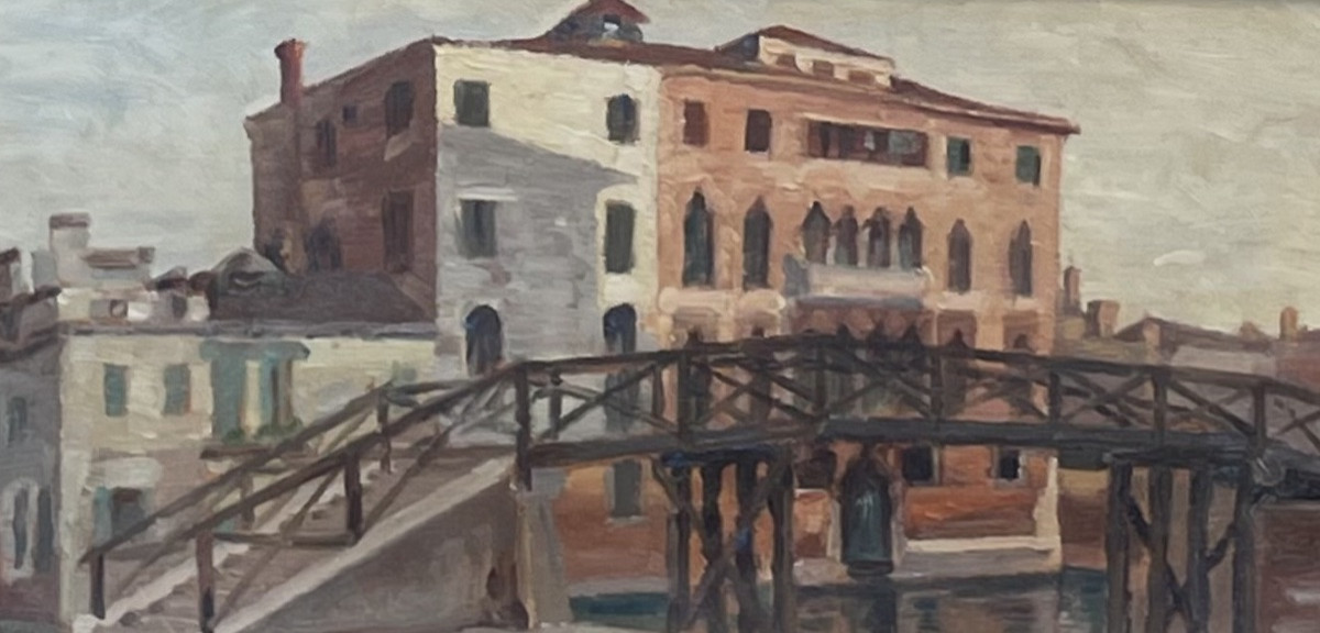 Venise. Pont En Bois Et Palais Gothique, Daté 1915 Huile Sur Panneau.-photo-5